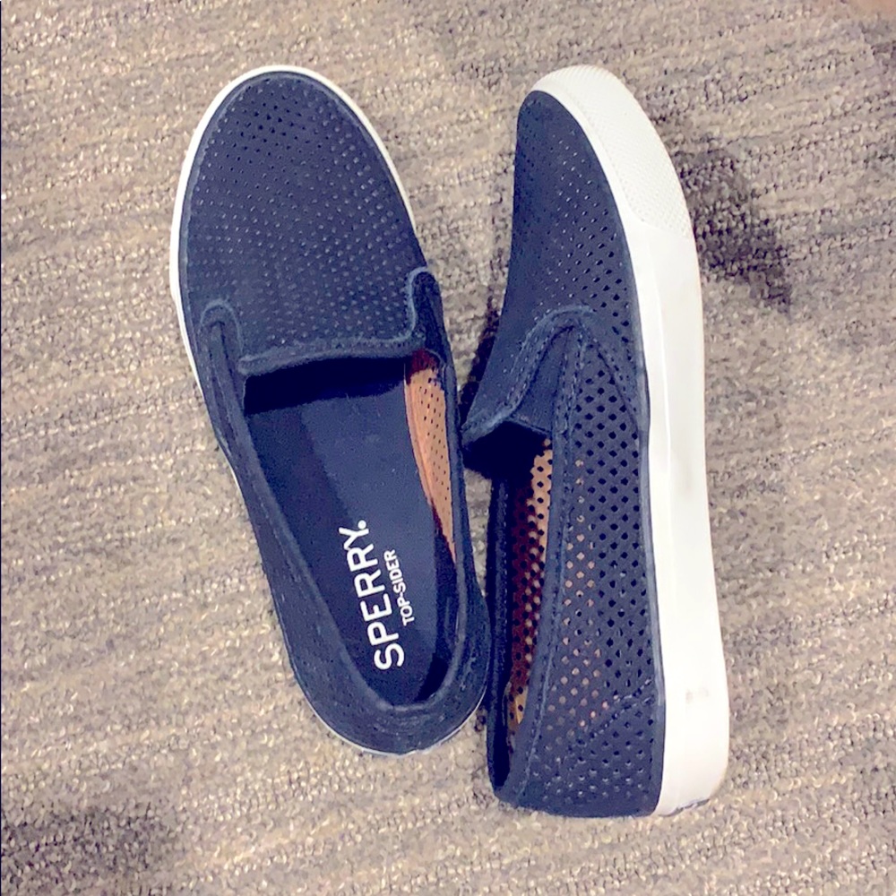Sperry slide on shoes, navy blue